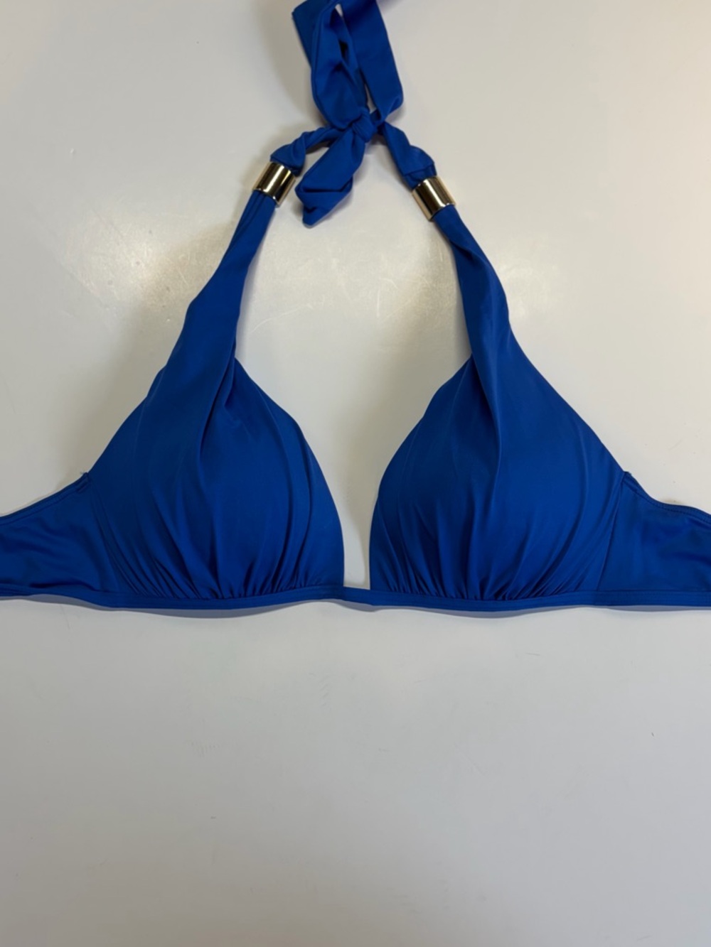 Victoria’s Secret Royal Blue Halter Bikini Top Gold Logo Push Up Size Medium